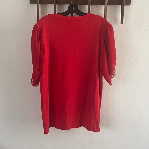 The Kooples Lace Puff Sleeve Crewneck Short Sleeve Shirt - Picture 2 of 7